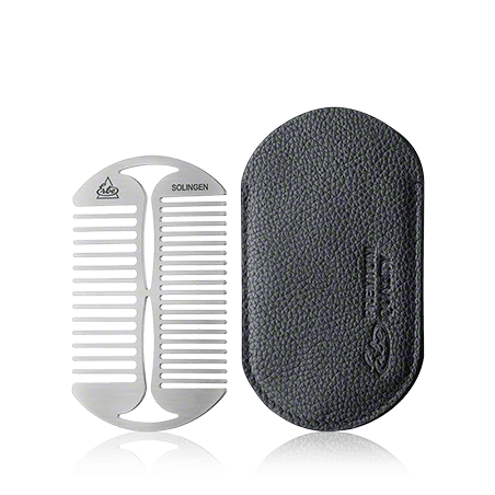 Erbe Solingen Bartpflege Reise-Bartkamm mit Lederhülle
