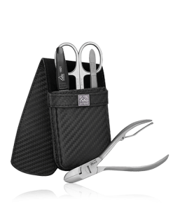 Erbe Solingen Maniküre-Etui aus echtem Leder in Schwarz mit Stecklasche (4-teilig)