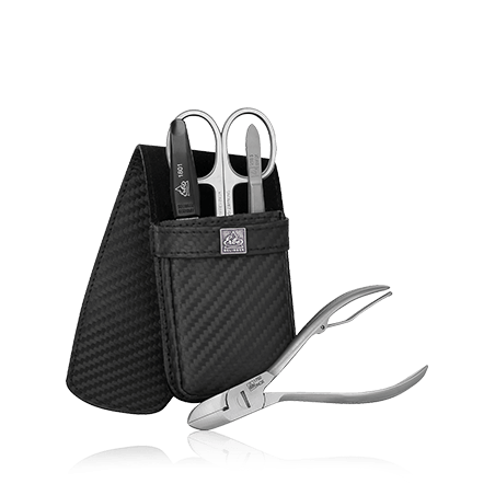 Erbe Solingen Maniküre-Etui aus echtem Leder in Schwarz mit Stecklasche (4-teilig)