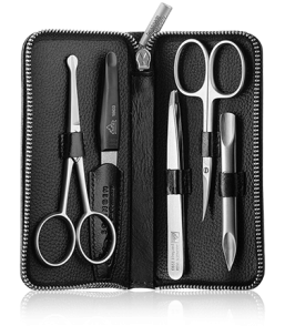 Erbe Solingen Maniküre-Etui aus echtem Leder mit Reißverschluss (5-teilig)