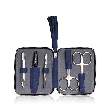 Erbe Solingen Maniküre-Etui aus Leder mit Reißverschluss und Anhänger in Marineblau (5-teilig)