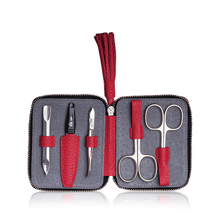 Erbe Solingen Maniküre-Etui aus Leder mit Reißverschluss und Anhänger in Rot (5-teilig)
