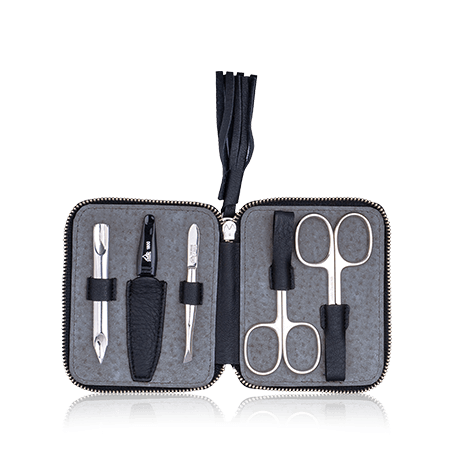 Erbe Solingen Maniküre-Etui aus Leder mit Reißverschluss und Anhänger in Schwarz (5-teilig)