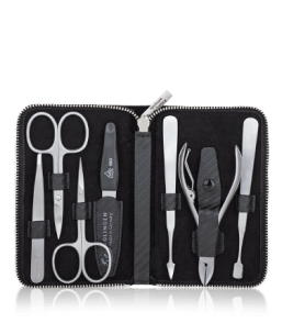 Erbe Solingen Maniküre-Etui Carbon aus echtem Leder mit Reißverschluss (7-teilig)