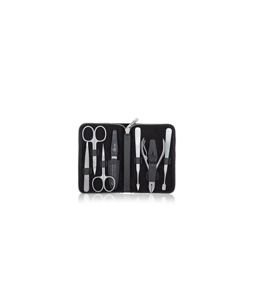 Erbe Solingen Maniküre-Etui Carbon aus echtem Leder mit Reißverschluss (7-teilig)