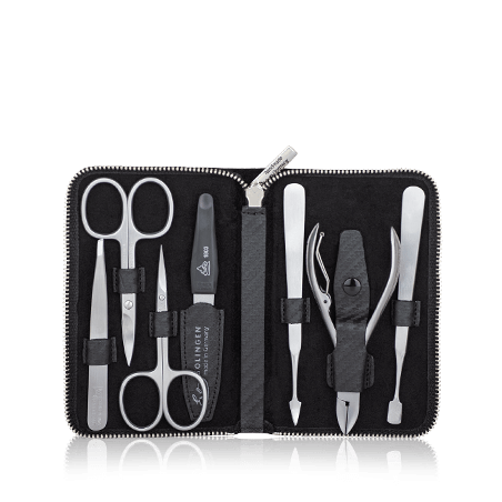 Erbe Solingen Maniküre-Etui Carbon aus echtem Leder mit Reißverschluss (7-teilig)