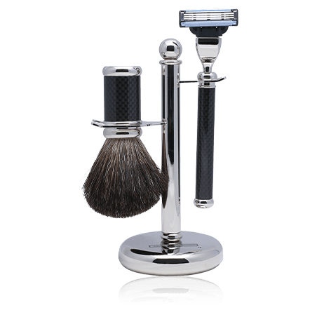 Golddachs Rasier-Sets Carbon-Optik mit Dachshaar Pinsel und MACH3 Rasierer (3-teilig)