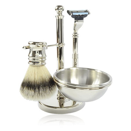 Golddachs Rasier-Sets Rasierset Chrom mit Seifenschale