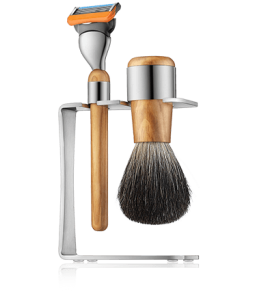 Golddachs Rasier-Sets Rasierset Olivenholz/Edelstahl mit Fusion Kopf & Dachshaar Rasierpinsel (3-teilig)