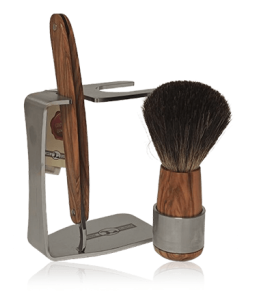 Golddachs Rasier-Sets Rasierset Olivenholz/Edelstahl mit Rasiermesser & Dachshaar-Pinsel (3-teilig)