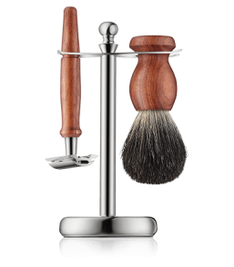 Golddachs Rasier-Sets Rasierset Rosenholz mit Dachshaar & Doppelklingenrasierer (3-teilig)