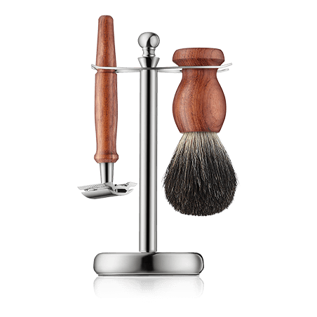 Golddachs Rasier-Sets Rasierset Rosenholz mit Dachshaar & Doppelklingenrasierer (3-teilig)