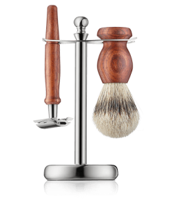 Golddachs Rasier-Sets Rasierset Rosenholz mit Dachs-Silberspitzen & Doppelklingenrasierer (3-teilig)