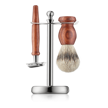 Golddachs Rasier-Sets Rasierset Rosenholz mit Dachs-Silberspitzen & Doppelklingenrasierer (3-teilig)