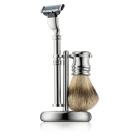 Golddachs Rasier-Sets Rasierset silber mit Dachs-Zupfhaar (3-teilig)