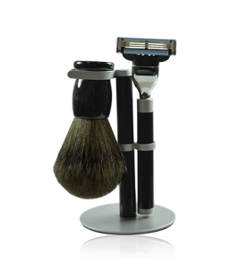 Golddachs Rasier-Sets schwarz/matt-silber mit Dachshaar Pinsel und MACH3 Rasierer (3-teilig)