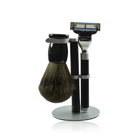 Golddachs Rasier-Sets schwarz/matt-silber mit Dachshaar Pinsel und MACH3 Rasierer (3-teilig)