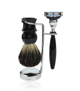 Golddachs Rasier-Sets silber/schwarz mit Dachshaar Pinsel und MACH3 Rasierer (3-teilig)