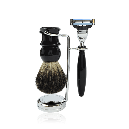 Golddachs Rasier-Sets silber/schwarz mit Dachshaar Pinsel und MACH3 Rasierer (3-teilig)