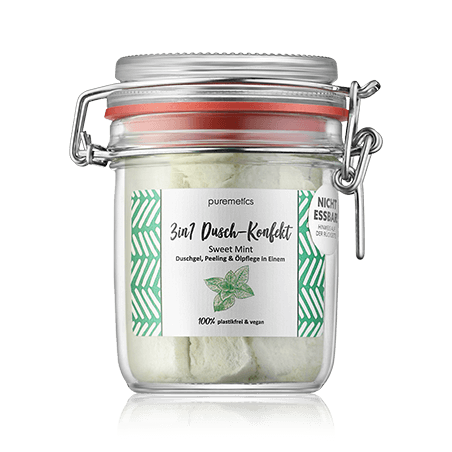 puremetics 3in1 Dusch-Konfekt Sweet Mint - Duschgel Peeling & Ölpflege in Einem (200 g)