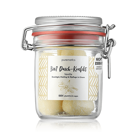 puremetics 3in1 Dusch-Konfekt Vanille - Duschgel Peeling & Ölpflege in Einem (200 g)