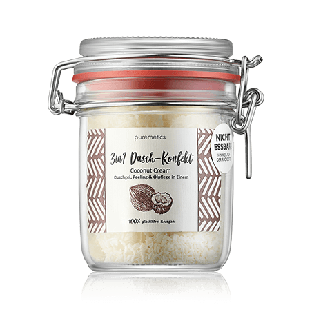 puremetics 3in1 Dusch-Konfekt Coconut Cream - Duschgel Peeling & Ölpflege in Einem (200 g)