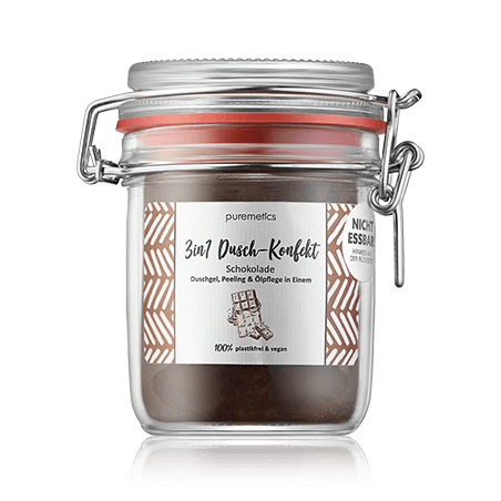 puremetics 3in1 Dusch-Konfekt Schokolade - Duschgel Peeling & Ölpflege in Einem (200 g)