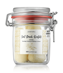 puremetics 3in1 Dusch-Konfekt Vanille - Duschgel Peeling & Ölpflege in Einem (200 g)