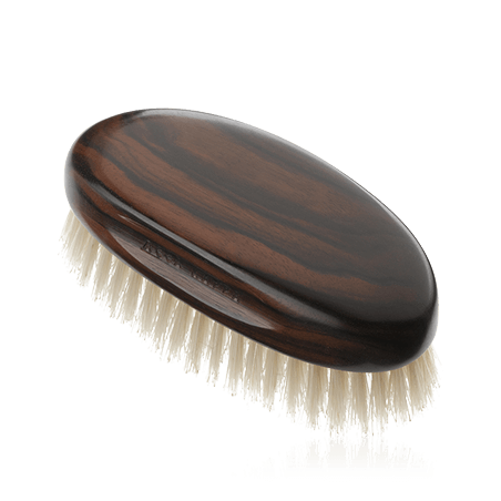 Acca Kappa Men's Grooming Military Style Hairbrush - Ebony Wood - White Natural Bristles