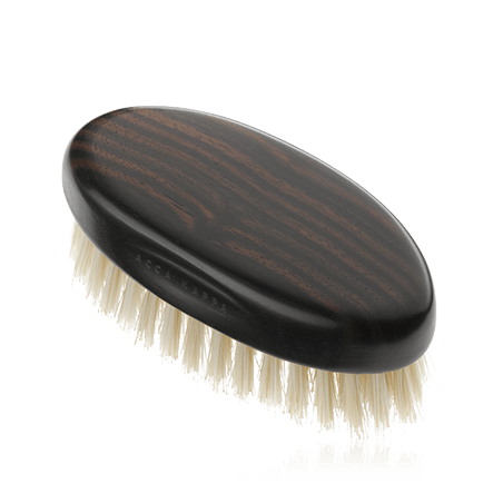 Acca Kappa Men's Grooming Military Style Hairbrush - Ebony Wood - White Natural Bristles - Travel
