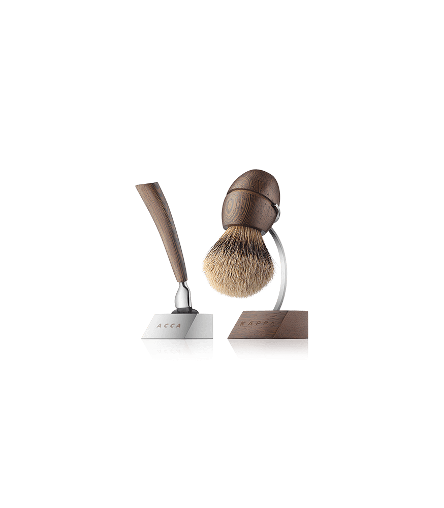 Acca Kappa Men's Grooming Shaving Set with Stand - Wenge Wood - Pure Silver Brush - "Mach 3" Razor