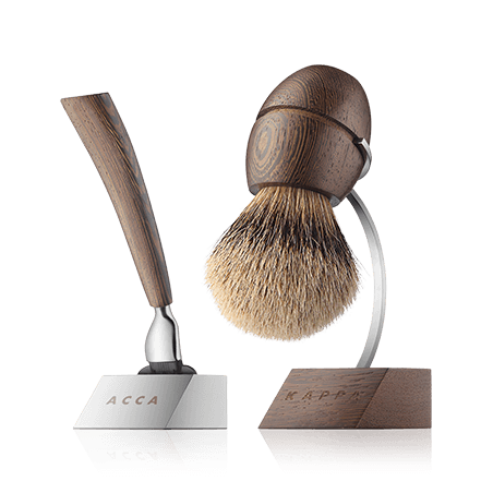 Acca Kappa Men's Grooming Shaving Set with Stand - Wenge Wood - Pure Silver Brush - "Mach 3" Razor